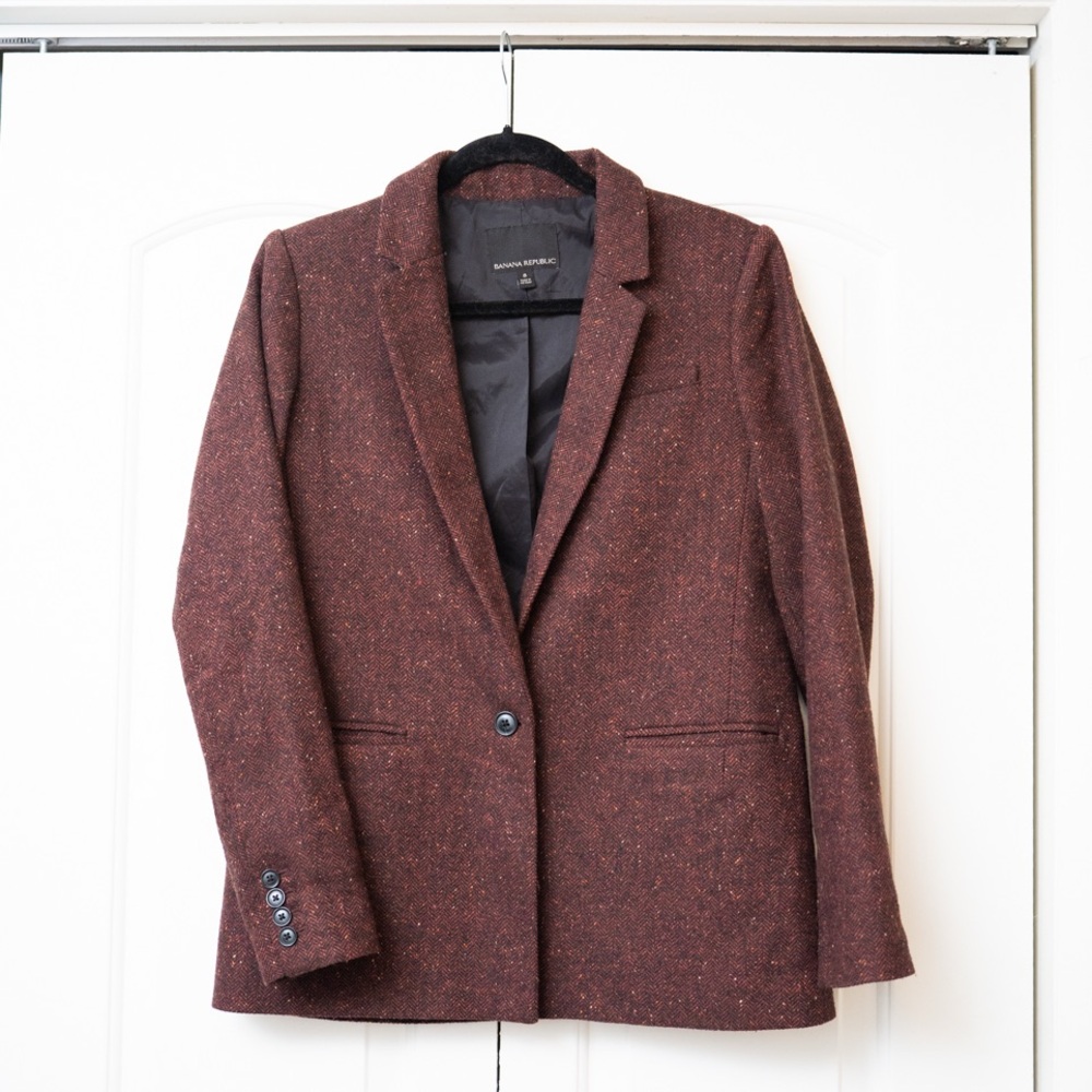 Banana Republic Women's Tweed Blazer in Maroon/Burgundy